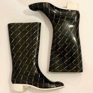 Chanel Black and White Patterned Rain Boots